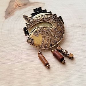 Mixed Materials Fish Brooch